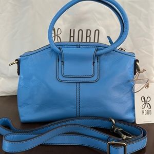 Tranquil Blue Leather Hobo Sheila Zip Crossbody Handbag